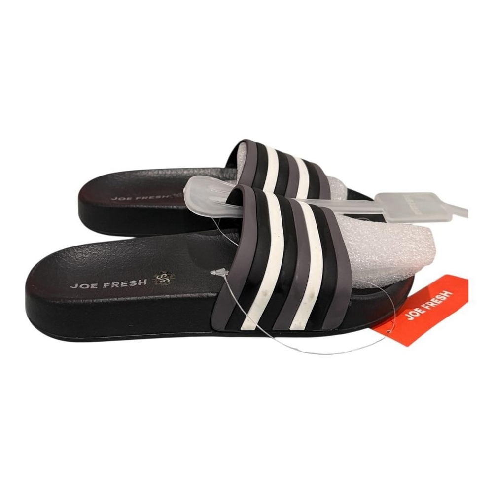 Joe Fresh Slide Sandals Unisex Kids Size 12.5 Black Striped Shoes Beach Summer